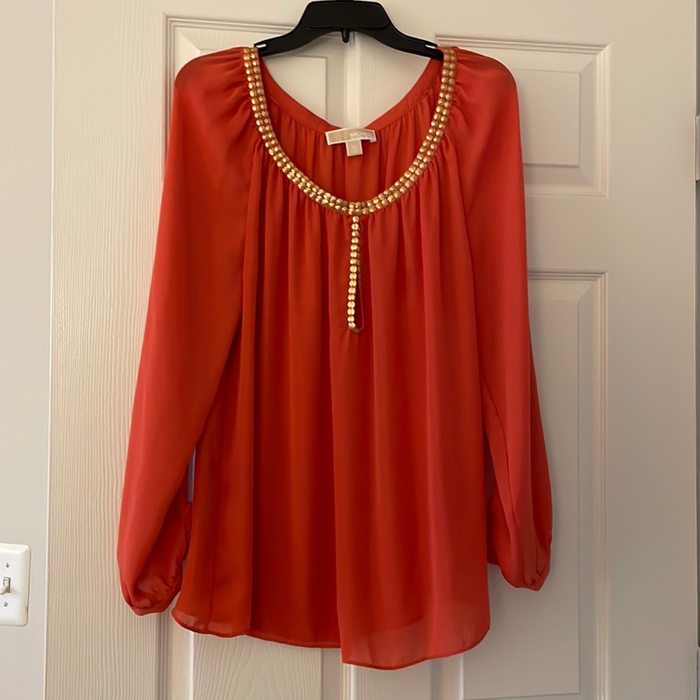 Michael Kors orange top with gold detail Size XL